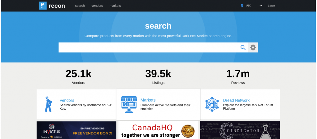 Recon dark web search engine